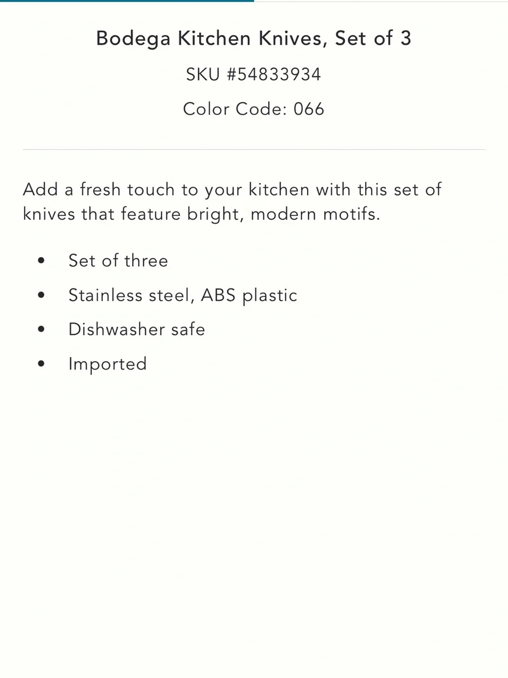 Anthropologie BODEGA KITCHEN KNIVES, SET OF 3